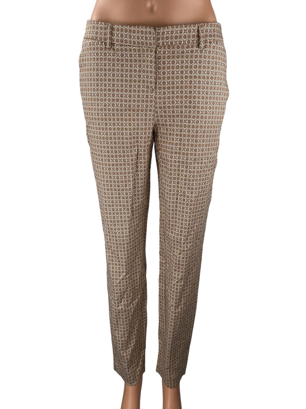 Cynthia Rowley Women's Brown Geometric Mid Rise Tapered Trousers Dress Pants 4